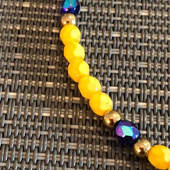 Yellow & Blue Beaded Handmade Ankle Bracelet - Picture 7 of 8